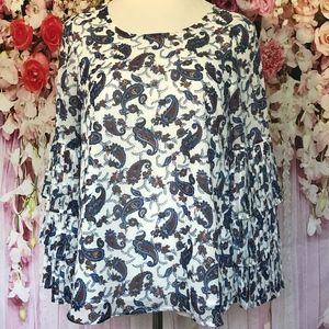 Luna Project White/Blue Paisley Pleated Sleeve